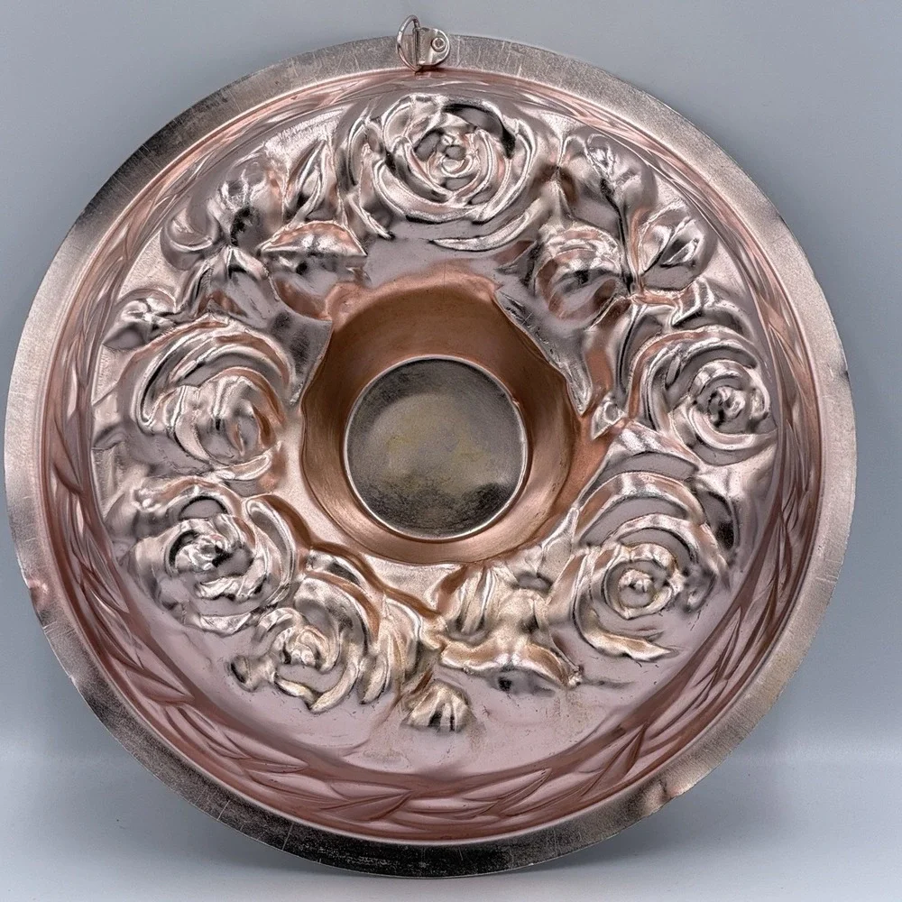 VTG 1963 Pink Rose Wall Hanging Mold Coquette Floral Kitchen Decor 5 Cup Cottage